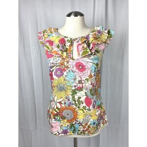 Liberty Of London For Target Floral Top Retro Ruffle Spring Sleeveless Pink XS